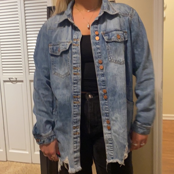 COPY - KanCan long distressed jean jacket - Picture 4 of 4